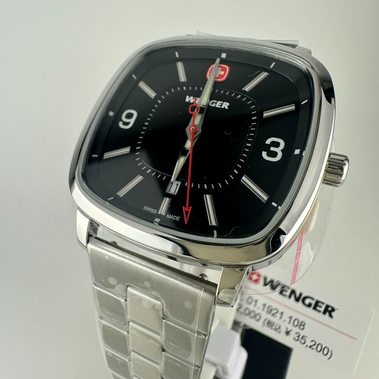 新品未使用☆WENGER ウェンガー VINTAGE SPORT ビンテージスポーツ　腕時計 01.1921.108 ステンレススチールケース(316L) ブラックダイヤル シルバーステンレススチールブレスレット クオーツ 50m防水【国内正規品】