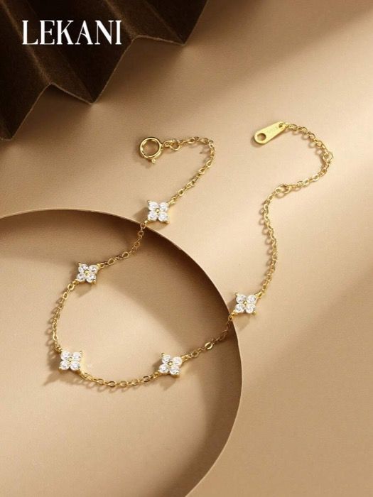 ジュエリー レディース ブレスレット 1個 S925スターリングシルバー クローバー フラワー ジルコニア ブレスレット、シンプルでフレッシュ、多用途、母親、彼女、友人、カップル、デイリーウェア、上品なギフト、ユニ