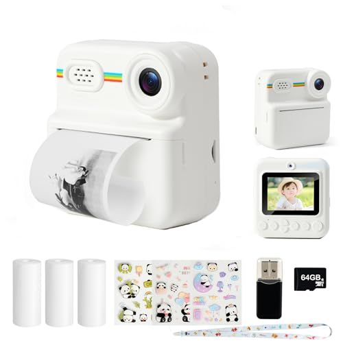 DEWEL プリントカメラ キッズ インスタントデジカメラ 子供用 大容量バッテリー/2.4インチIPS画面/4800万画素/16倍ズーム/64GBマイクロSDカード付き/1080P HDビデオ/ゲーム搭載/感熱紙×3付き/ステッカー×1付き 3d56afe1