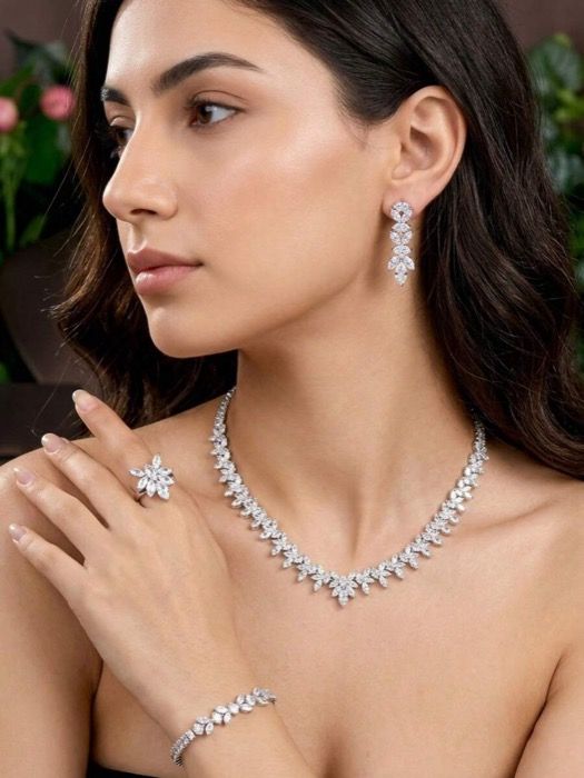 ジュエリー レディース セット ロマンティック 葉っぱ デザイン キュービックジルコニア ジュエリーセット 女性 卒業式 に最適