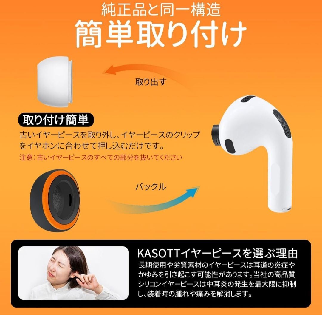 ☆KASOTT AirPods Pro 3 用 イヤーピース シリコン+低反発形状記憶