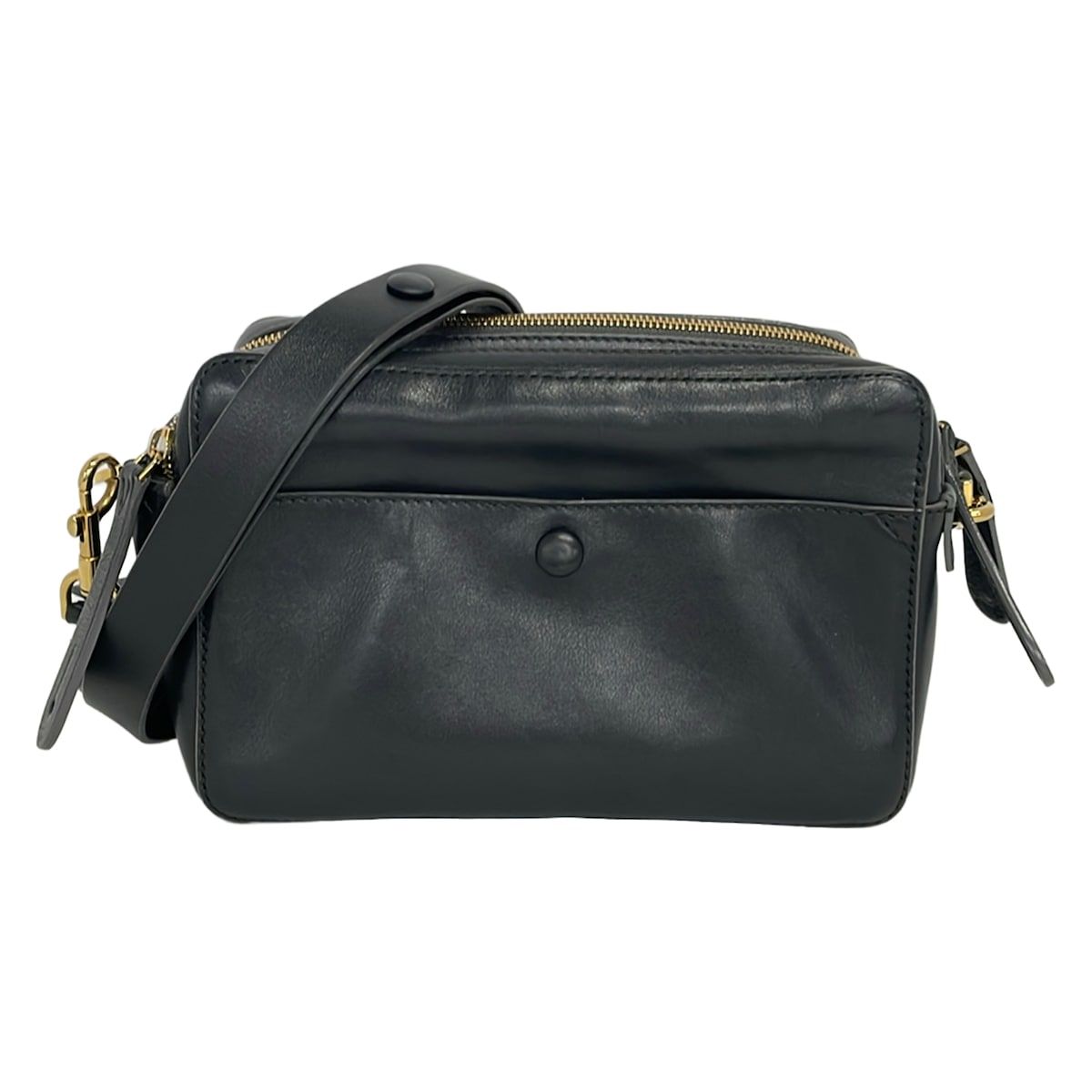 Anya Hindmarch(アニヤハインドマーチ) ショルダーバッグ ザ スタック 黒×ダークグレー ストラップ着脱可 レザー