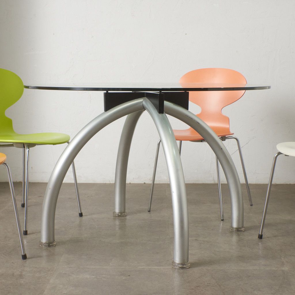 knoll　ノール　スパイダーテーブル　円形ガラステーブル　エットーレソットサス レア Knoll スパイダーテーブル ガラス 天板 ラウンド 丸 テーブル