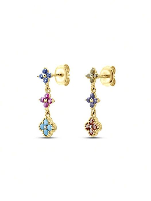 ジュエリー レディース イヤーアクセサリー 1ペア 925 スターリングシルバー カラフル フラワー ペタル & タッセル ピアス、可愛らしいデザイン ラインストーン装飾、ミニマリストの女性用ホリデー バレンタイン