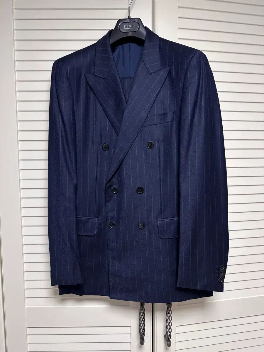 TIME HOMME / ゼニア ZEGNA 生地 ウール スーツ ダークネイビー ピンストライプ