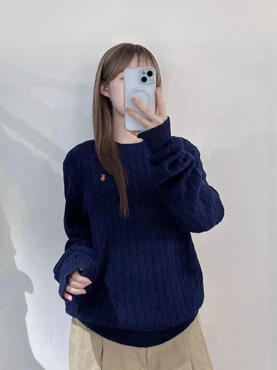 ポロラルフローレン レッドポニー ネイビー ケーブル ニット