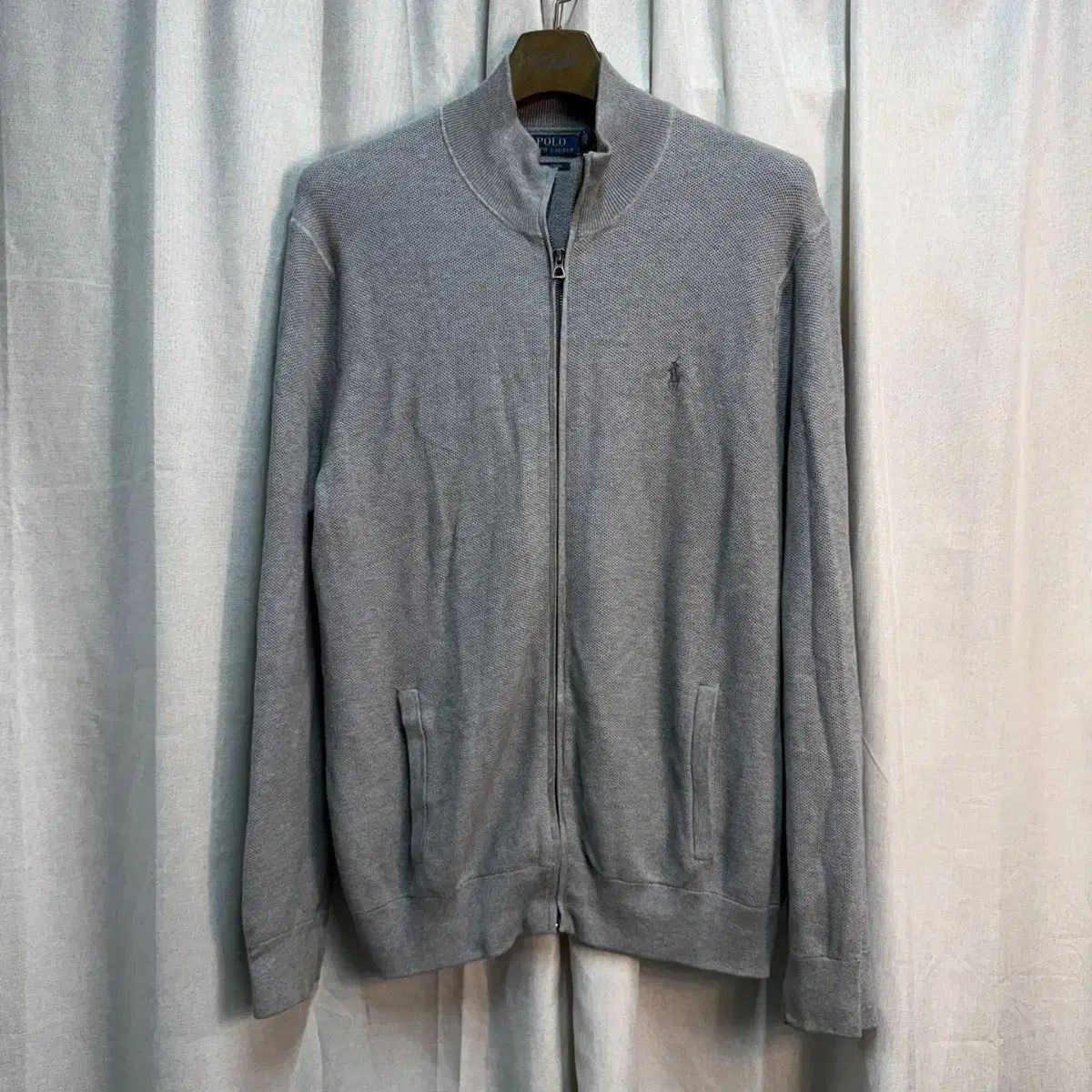 110/正規品 ポロラルフローレン グレー ワッフルニット ジップアップカーディガン