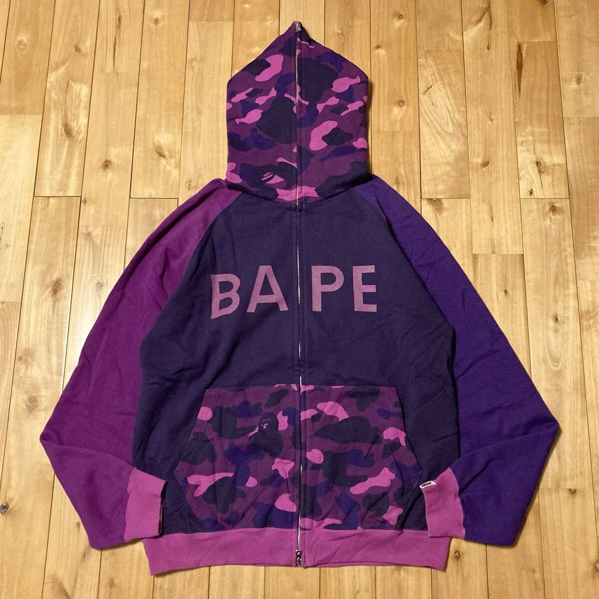 ★初期★ PURPLE CAMO クレイジー パーカー Lサイズ a bathing ape BAPE full zip hoodie エイプ ベイプ アベイシングエイプ NIGO yi2375