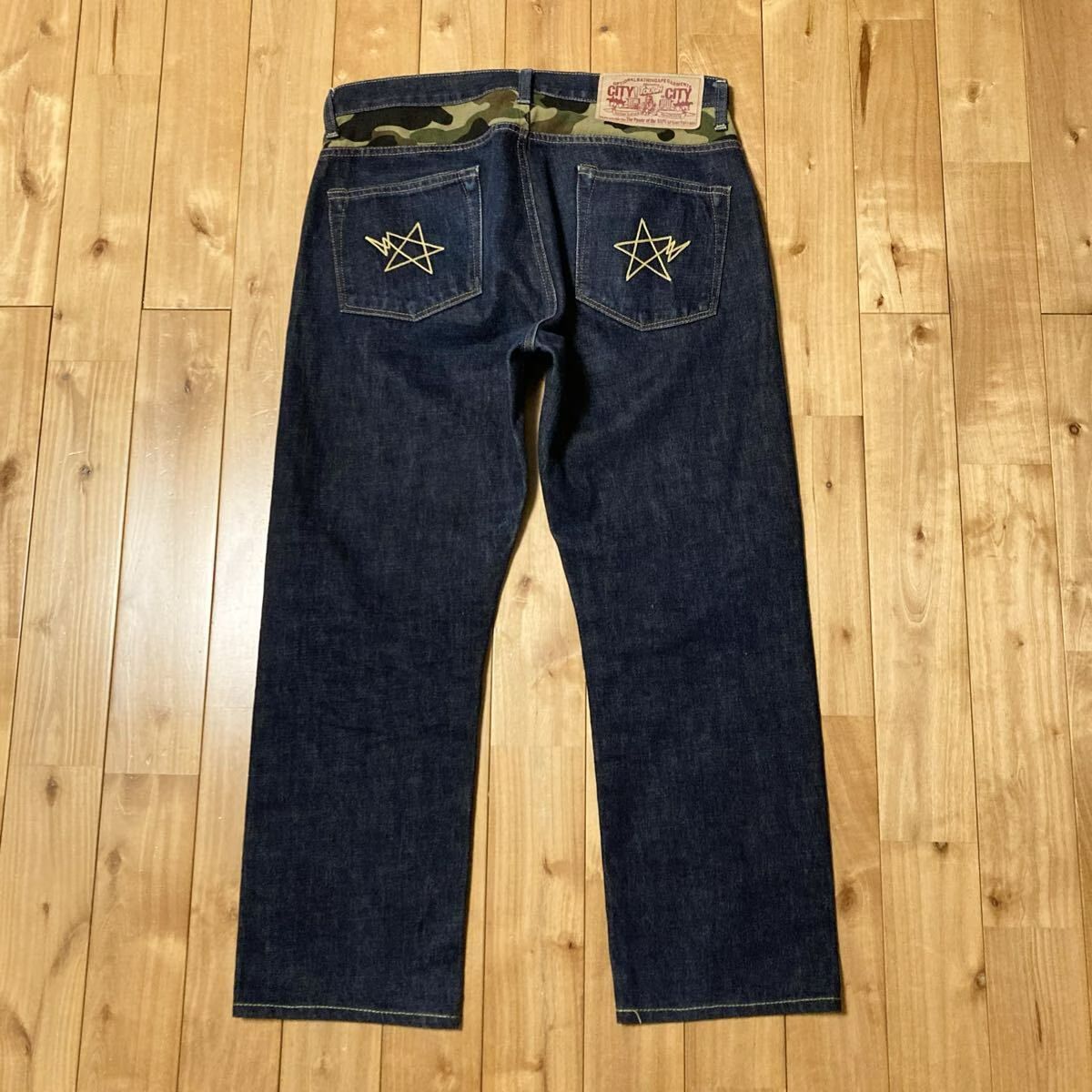 BAPE STA 刺繍 デニム パンツ Sサイズ a bathing ape star Denim Pants