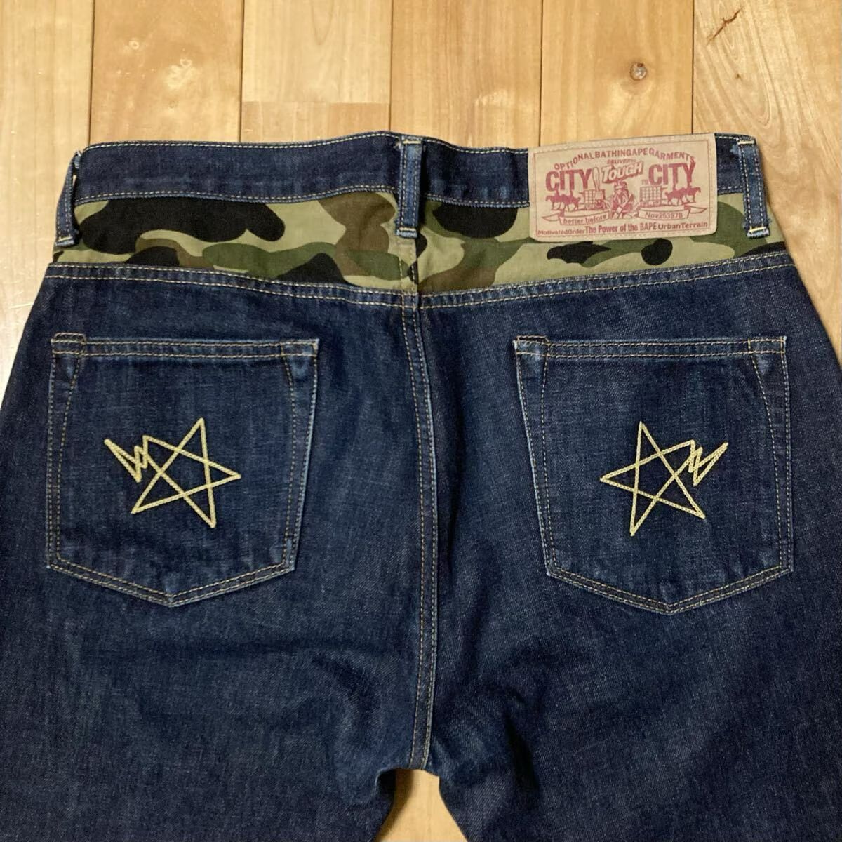 BAPE STA 刺繍 デニム パンツ Sサイズ a bathing ape star Denim Pants