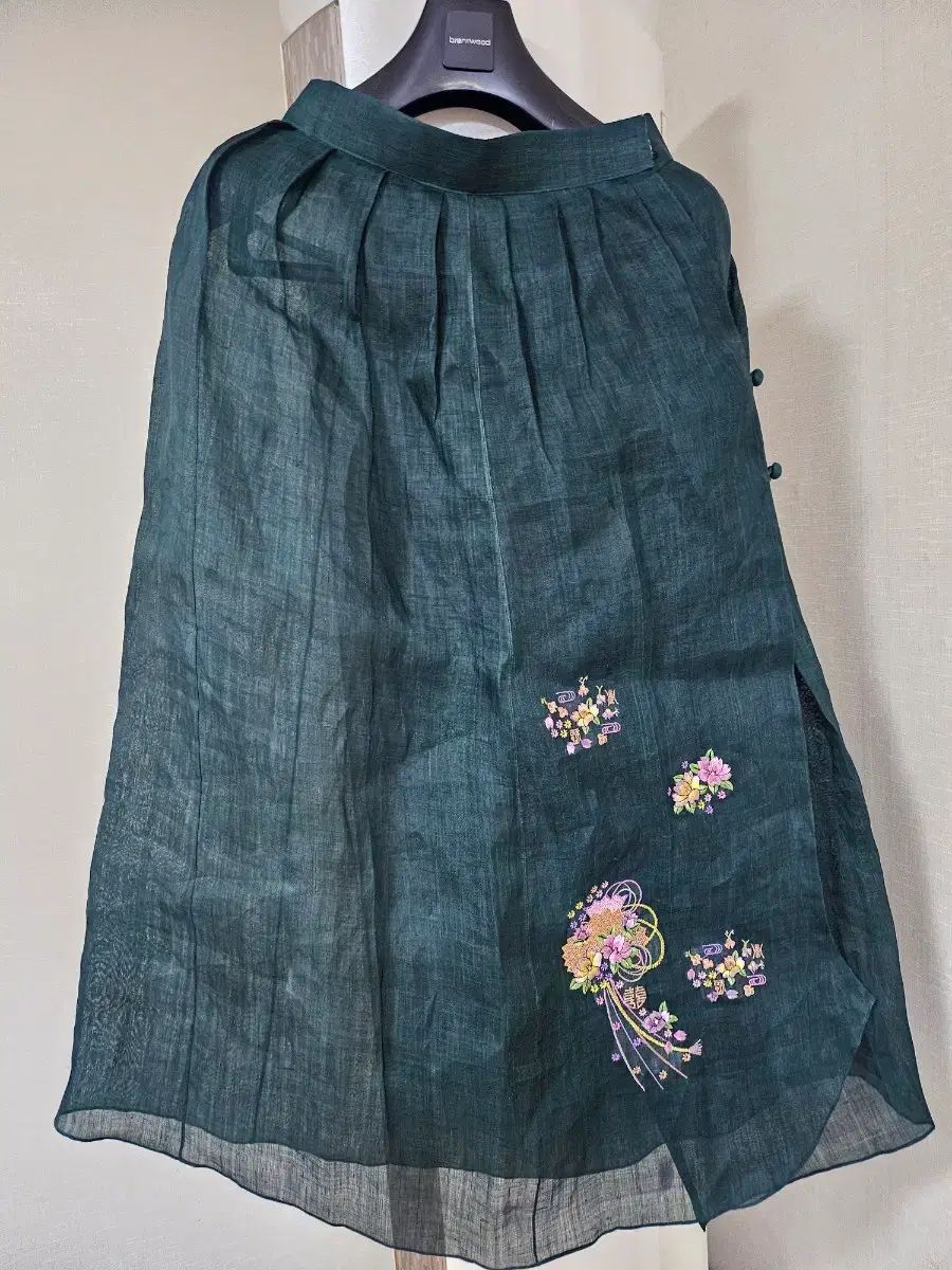 花刺繍リネン 麻スカート 30