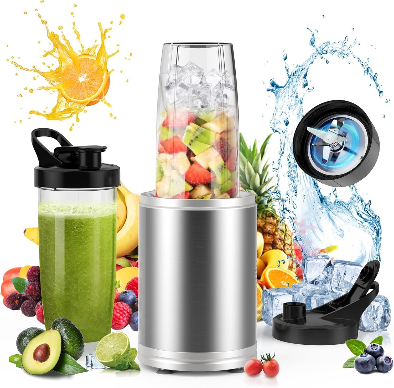 ミキサー スムージー ジューサー juicer blender mixer 氷も砕ける 1000Wハイパワー 800ml大容量カップ*2 高速回転 30000r/min 6枚刃 果物/野菜/離乳食/ミルクセーキ お手入れが簡単 持ち運び 安全 3a9a77d9