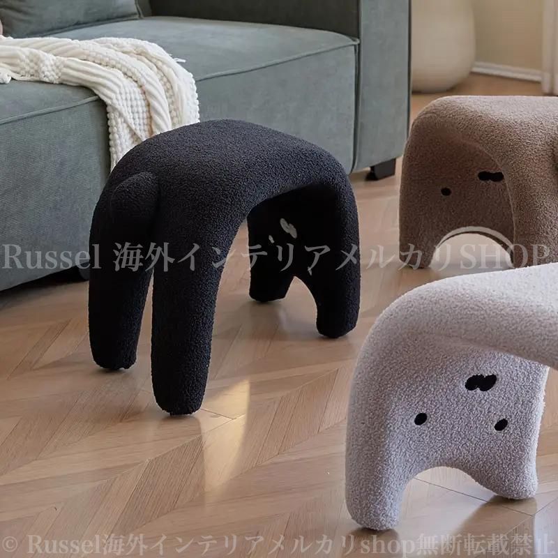 スツール オットマン 椅子 可愛い 韓国 インテリア アニマルチェア 猫 子供部屋 リビング 動物 おしゃれ ホワイト ブラック ブラウン グレー ラムウール生地 ふわふわ 4-7