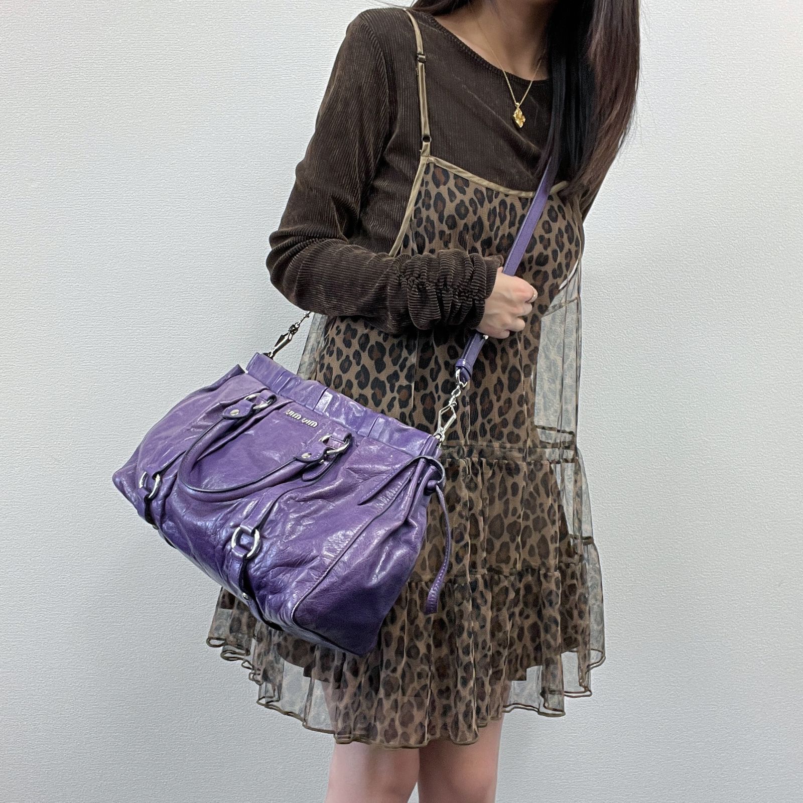 中古】MIU MIU ミュウミュウ ハンドバッグ ショルダーバッグ パープル