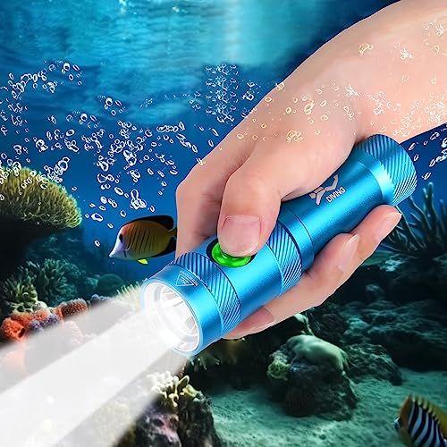 ダイビングライト 3種点灯モード 水中ライト 高輝度 5000ルンメー 水中250ｍまで使用可能 水中ポンプ 小型 led水中ライト 電量指示 アウトドア用 釣り/登山/キャンプ/防災/停電用 水陸両用 18650バッテリーと充電器を付きkk 249c19f2