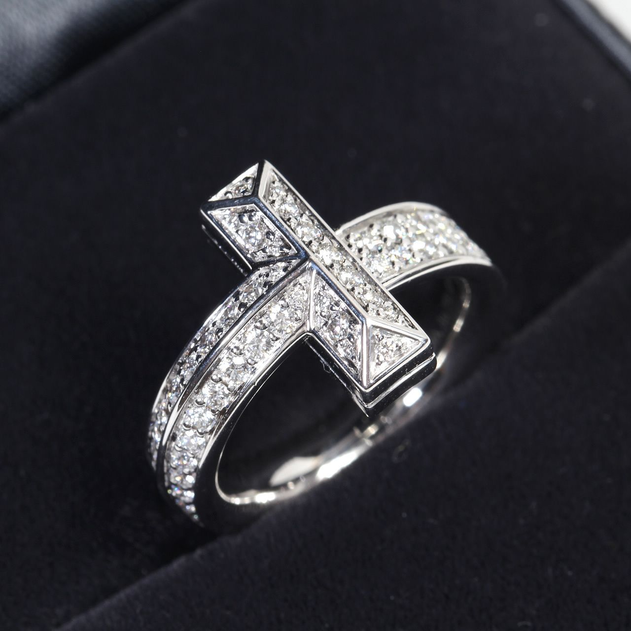 美品 ティファニー Tワンナロー d0.54ct 純正 ダイヤモンド ワイド リング WG 750 正規品 約7号【中古】11434
