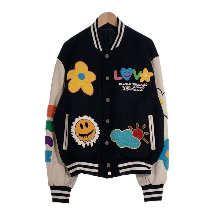 MISTERCHILD ミスターチャイルド WOOL Varsity Jacket ウールバーシティ ジャケット スタジャン ブラック ホワイト Size M
