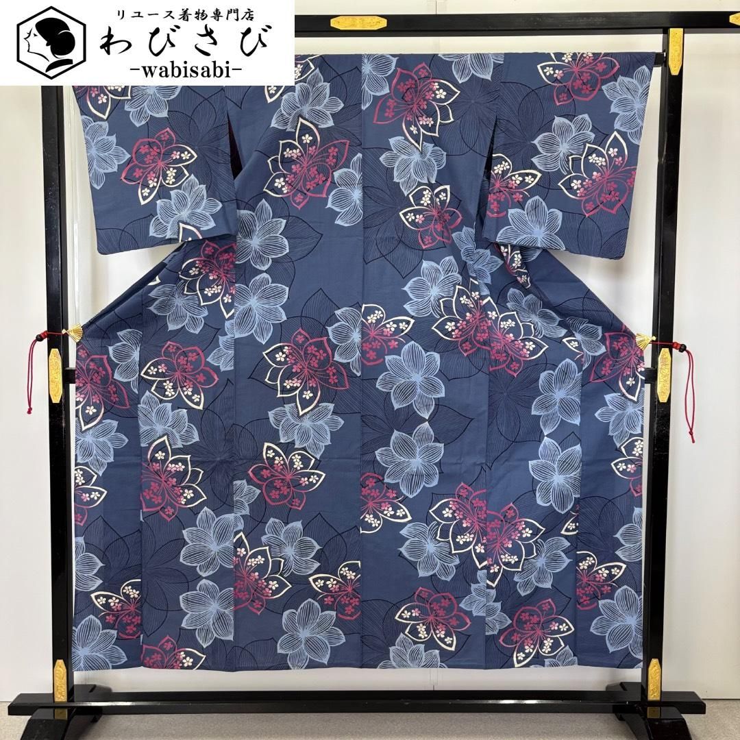 夏着物 浴衣 花模様 韓藍色 K-5961