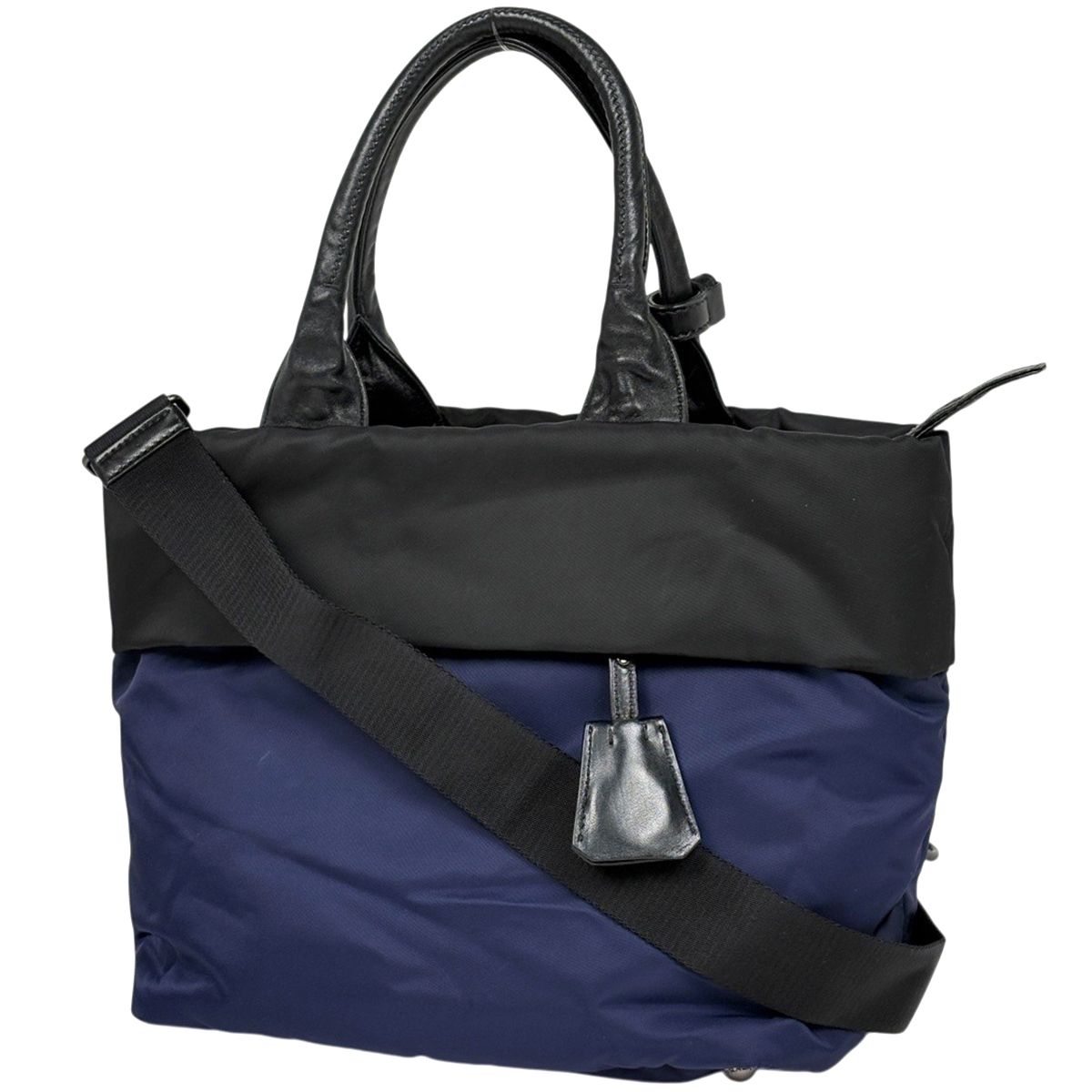 プラダ PRADA ロゴプレート ハンドバッグ 2WAY テスートナイロン ネイビー ネロ B1959V レディース 【中古】