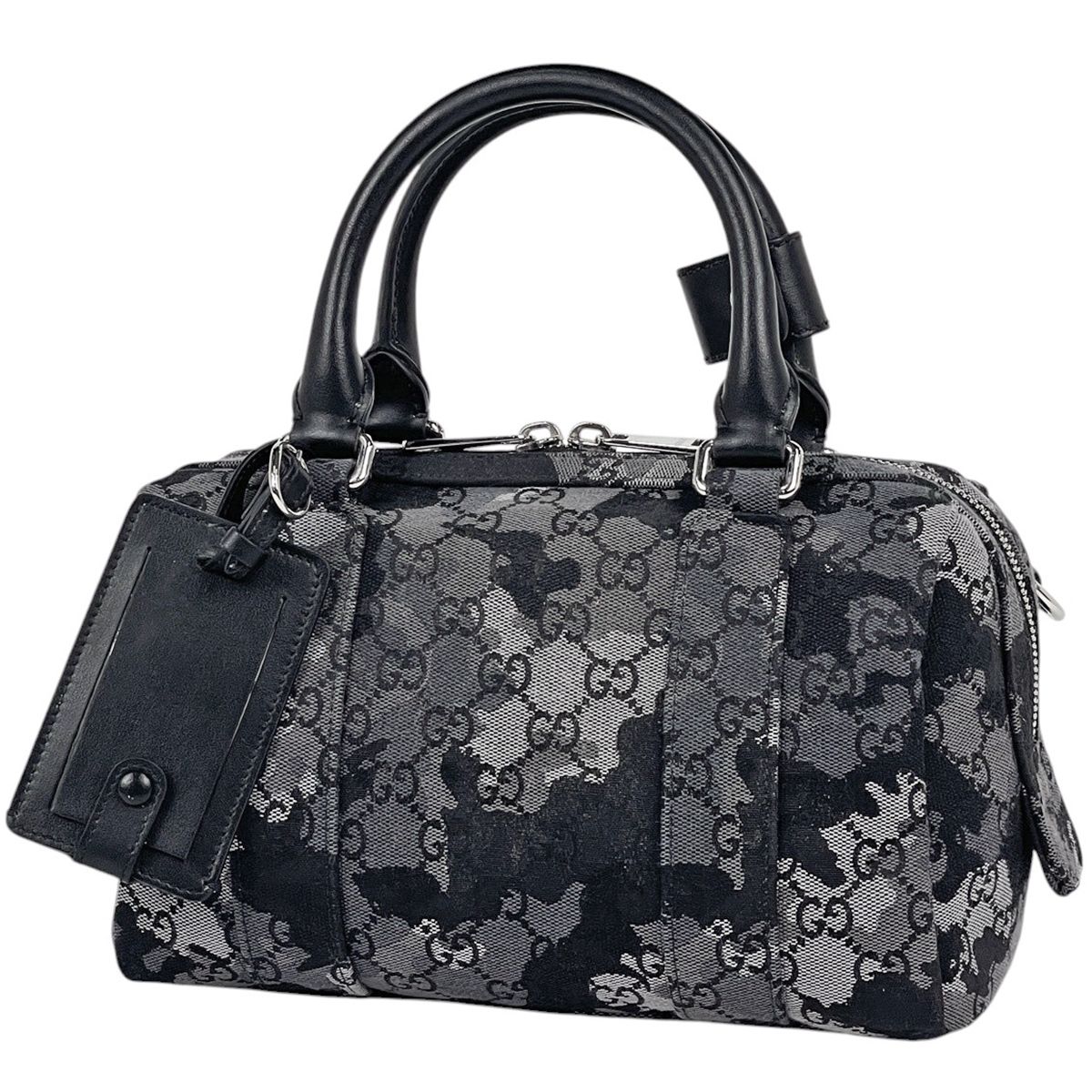 グッチ GUCCI ミニ ダッフルバッグ 2WAY カモフラージュ GG柄 ミニボストン ハンドバッグ デニム ブラック グレー レディース 【中古】