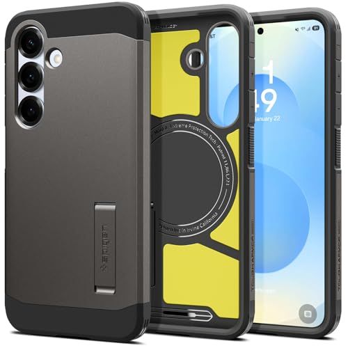 Spigen Galaxy S25 ケース Magfit対応 マグネット搭載 スタンド付き マット 耐衝撃 米軍MIL規格 タフ・アーマー（AI）・マグフィット ACS09009 (ガンメタル) shu 75c1895b