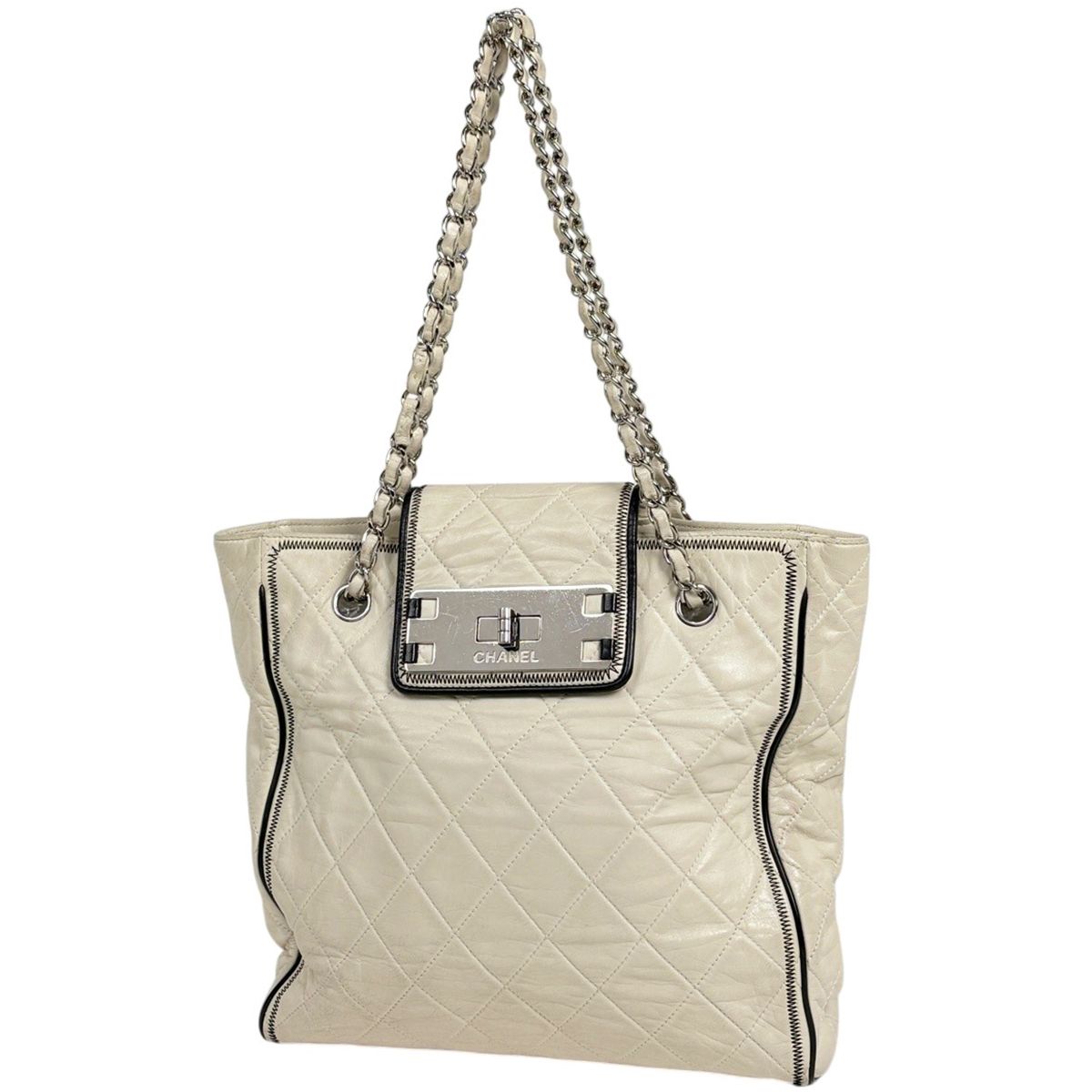 シャネル CHANEL イーストウエスト 2.55 トートバッグ 2WAY チェーン レザー アイボリー レディース 【中古】
