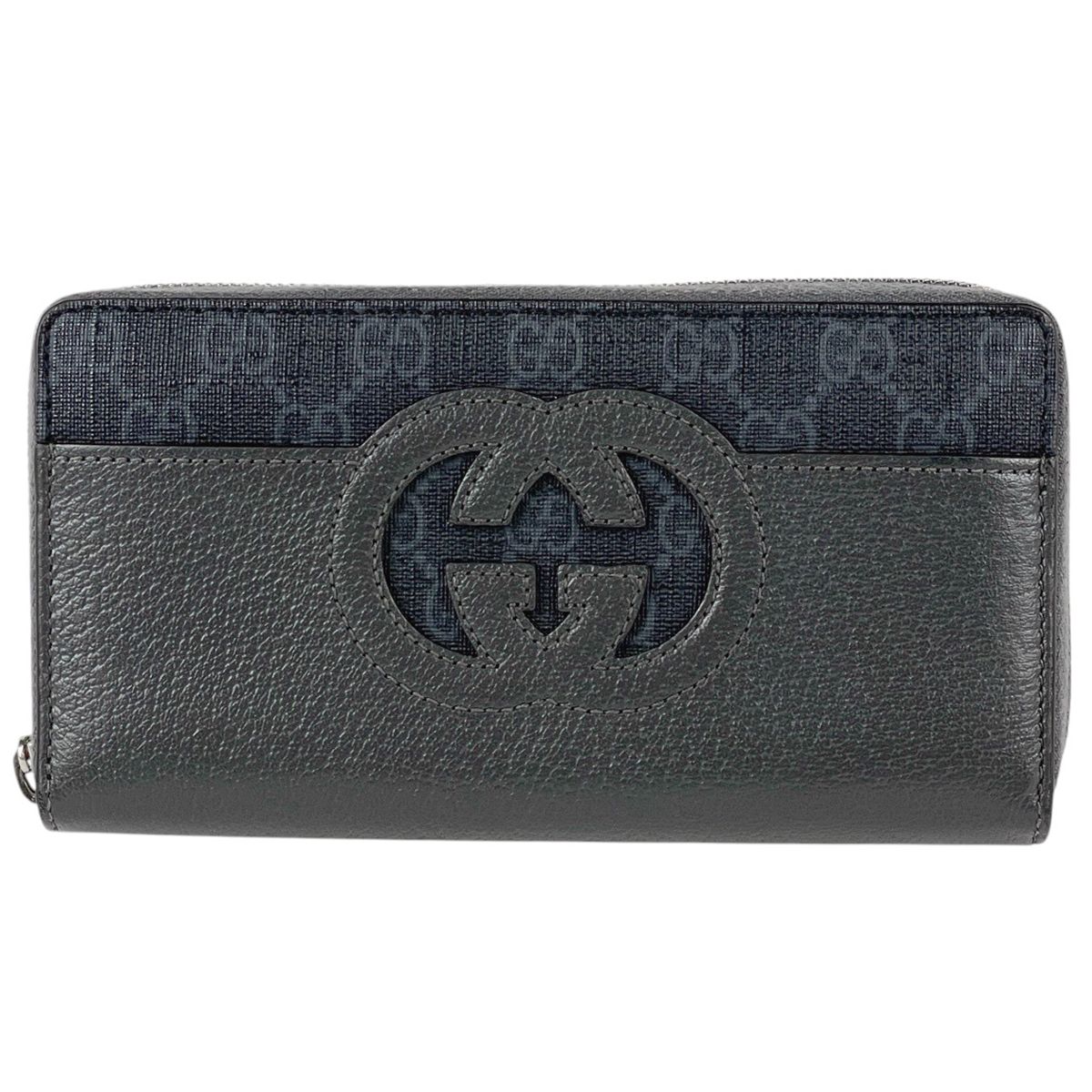 グッチ GUCCI カットアウト インターロッキングG ジップアラウンド ウォレット GGスプリーム GG柄 長財布 レザー グレー 701423 レディース 【中古】