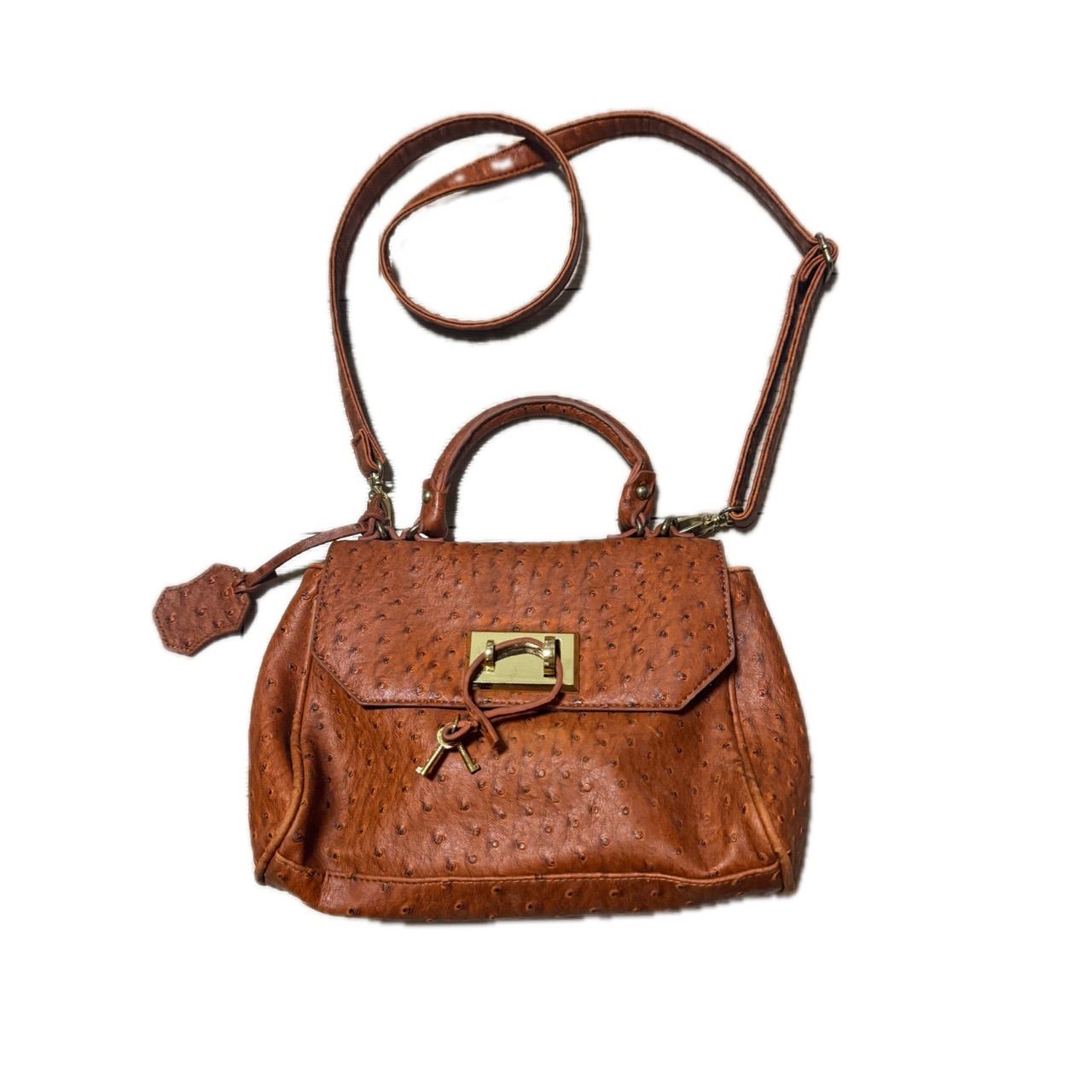 Ostrich Leather Top Handle Bag with Crossbody Strap オーストリッチ本革 2WAYハンドバッグ