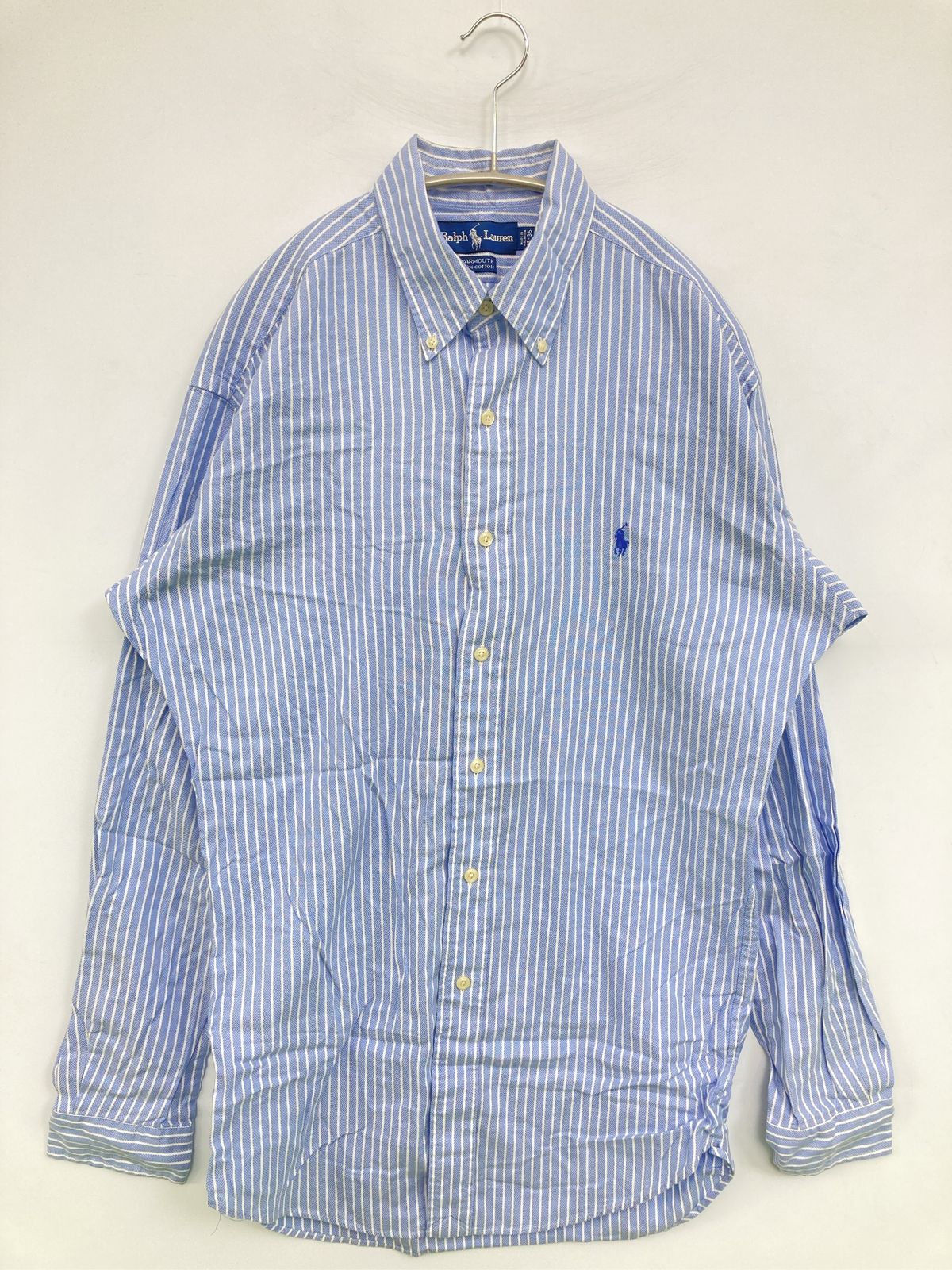 Ralph Lauren ラルフローレン シャツ/ブラウス 16-35 スカイブルー コットン ストライプ柄 ワンポイント ブランドロゴ ミドル丈 長袖 ボタンダウン 6,551円