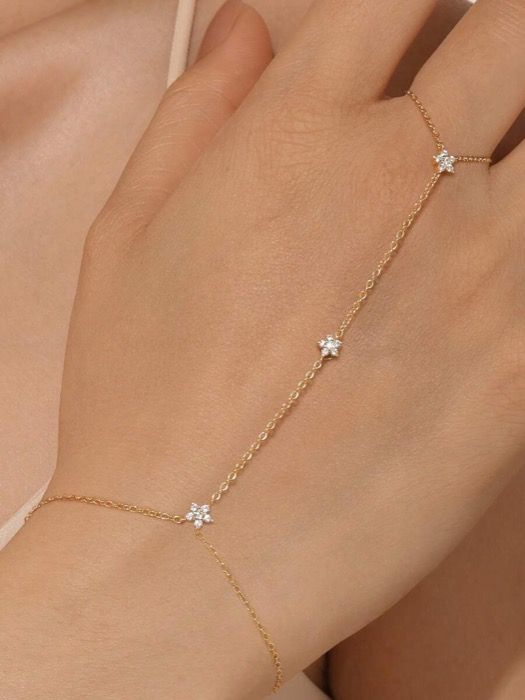 ジュエリー レディース ブレスレット 1個 925スターリングシルバー繊細な花リング ブレスレット ハンドチェーン レディース、繊細なキュービックジルコニアブレスレットとリングチェーン ボディジュエリー 日常着 ウ