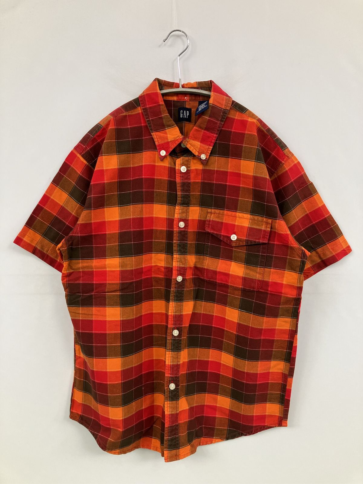GAP ギャップ シャツ/ブラウス XXL/TTG オレンジ コットン チェック柄 ミドル丈 半袖 ボタンダウン