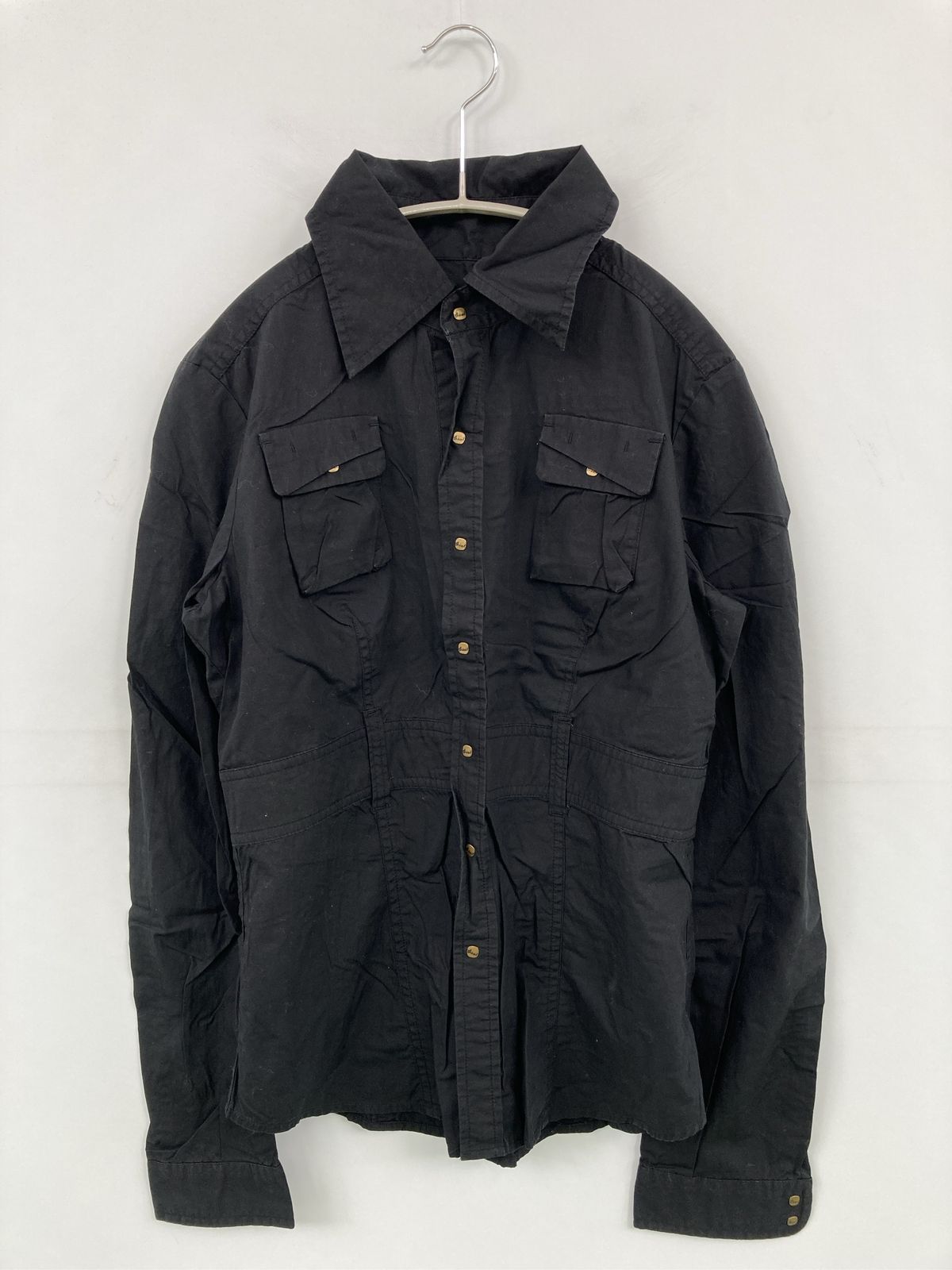 DIESEL ディーゼル シャツ/ブラウス M ブラック コットン 無地 ミドル丈 長袖 レギュラーカラー
