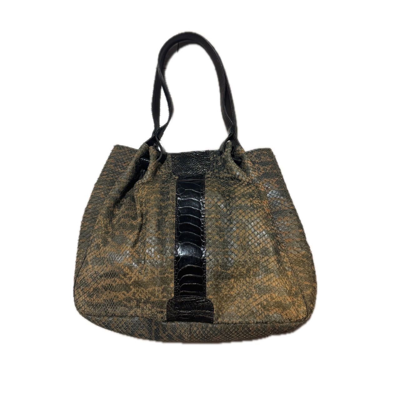 Python Print Leather Tote Bag with Ostrich Trim 00s パイソン柄 トートバッグ