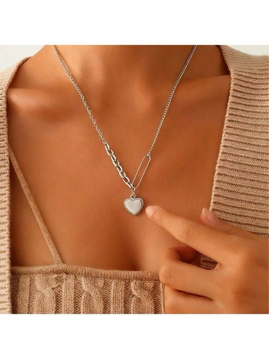ジュエリー レディース ネックレス 925スターリングシルバー 非対称ハートペンダントネックレス、ヴィンテージシック パーソナライズネックレス 日常、パーティー、休日、家族、友人、クリスマス、ハロウィン、バレンタイ
