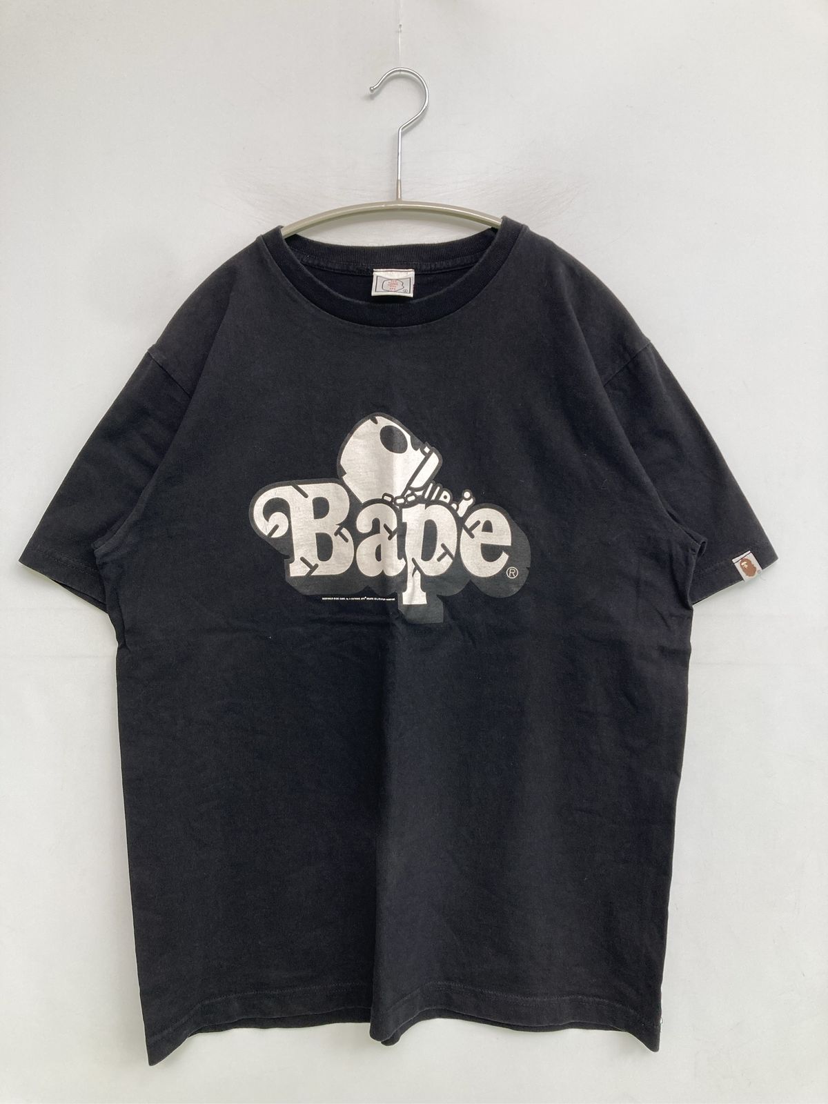 APE Tシャツ/カットソー M ブラック 前面プリント バックプリント ブランドロゴ ミドル丈 半袖 クルーネック(丸首)