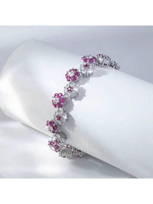 ジュエリー レディース ブレスレット 925シルバー エレガントな花柄ピンクジルコニア レディースブレスレット、結婚式、パーティー、休日、日常着、家族、友人、クリスマス、ハロウィン、バレンタインデー、誕生日のギフト