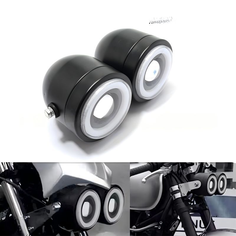 Motorcycle Universal（バイク汎用） LEDエンジェルアイヘッドライト クラシックラウンド ブルー/ホワイト光 選べる2色 高輝度 夜間視認性UP 簡単取付 アルミ製 ドレスアップ効果 おすすめ 送料無料