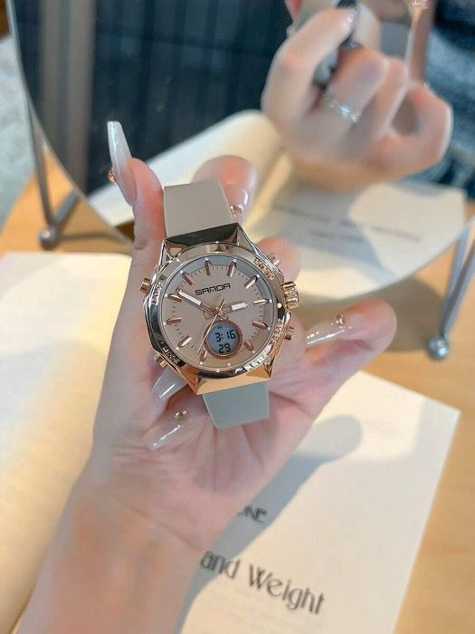 腕時計 レディース デジタル 新型デュアルディスプレイ腕時計、三針電子スクリーン、発光スポーツウォッチ、マルチファンクション目覚まし時計、レディース電子腕時計