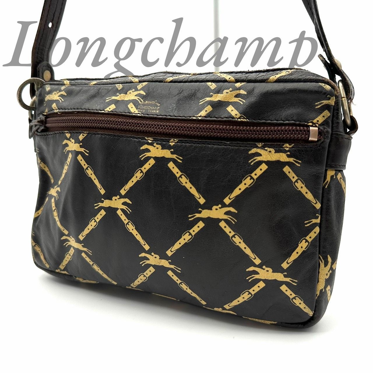 B5404】 Longchamp ロンシャン ショルダーバッグ レザー ダーク 
