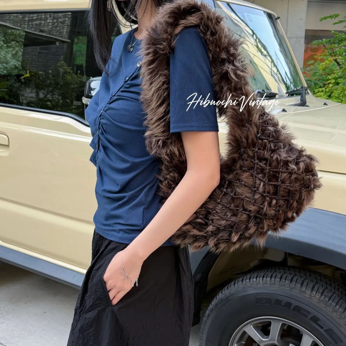 【中古】Bottega Veneta ボッテガヴェネタ イントレチャート ショルダーバッグ ホーボーバッグ ブラウン ファー ヴィンテージ レディース【中古美品】HIBUOCHI VINTAGE hboc260508a02