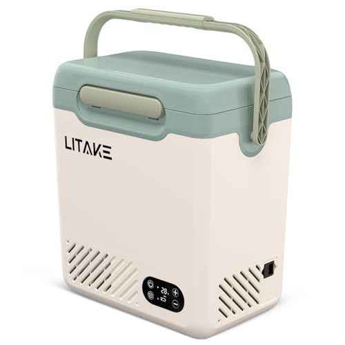 【新品】Litake(リテーク) 車載冷蔵庫 12L -20℃?20℃ バッテリー内蔵可能 4Way電源対応 急速冷凍 DC12V/24V AC100V LCD温度表示 小型 静音 軽量 省エネ 車載家庭両用 庫内灯付 ポータブル冷蔵庫 車中 04a6d918