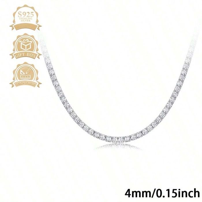 ジュエリー レディース ネックレス 1個 ファッショナブルなラグジュアリーニッチ 925スターリングシルバー キュービックジルコニア ジオメトリック スクエアネックレス レディース、バカンス、パーティー、結婚式に適