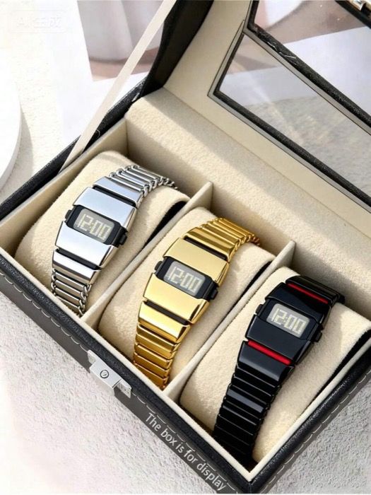 腕時計 メンズ セット 3個セット ビンテージテクニカルスタイル メンズ腕時計 電子デジタル文字盤、デイリーコーディネートに適したデザイン、誕生日、レディースギフト、記念日、年末、サイバーマンデー、その他の祝日のギ