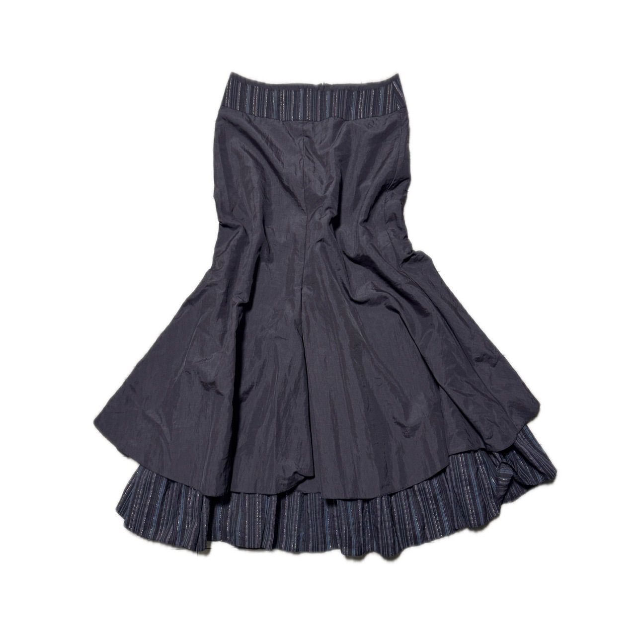 Tiered Flare Skirt with Striped Waistband and Hem ティアード フレアスカート ストライプウエスト & ヘム