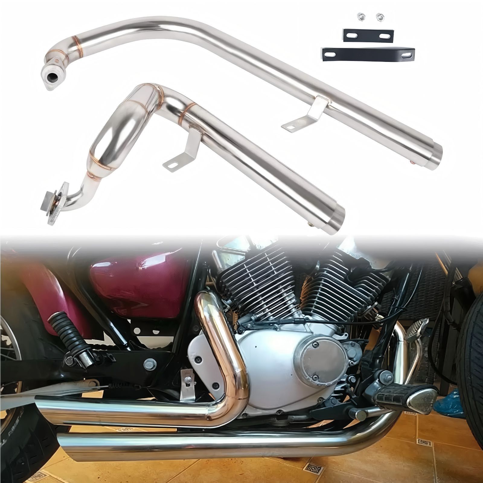 Yamaha Virago XV125/XV250 (ヤマハ・ビラーゴ) 専用 ステンレス製マフラー ブラック/シルバー 選べる2色 高耐久 サビ防止 軽量化 ドレスアップ効果 エグゾーストサウンド向上 簡単取付 車種専用デザイン おすすめ 送料無料