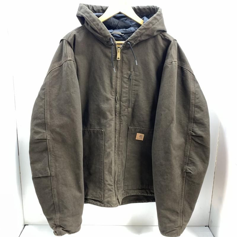 【中古】Carhartt ジップアップダックフーディ 2XL ブラウン カーハート[92]