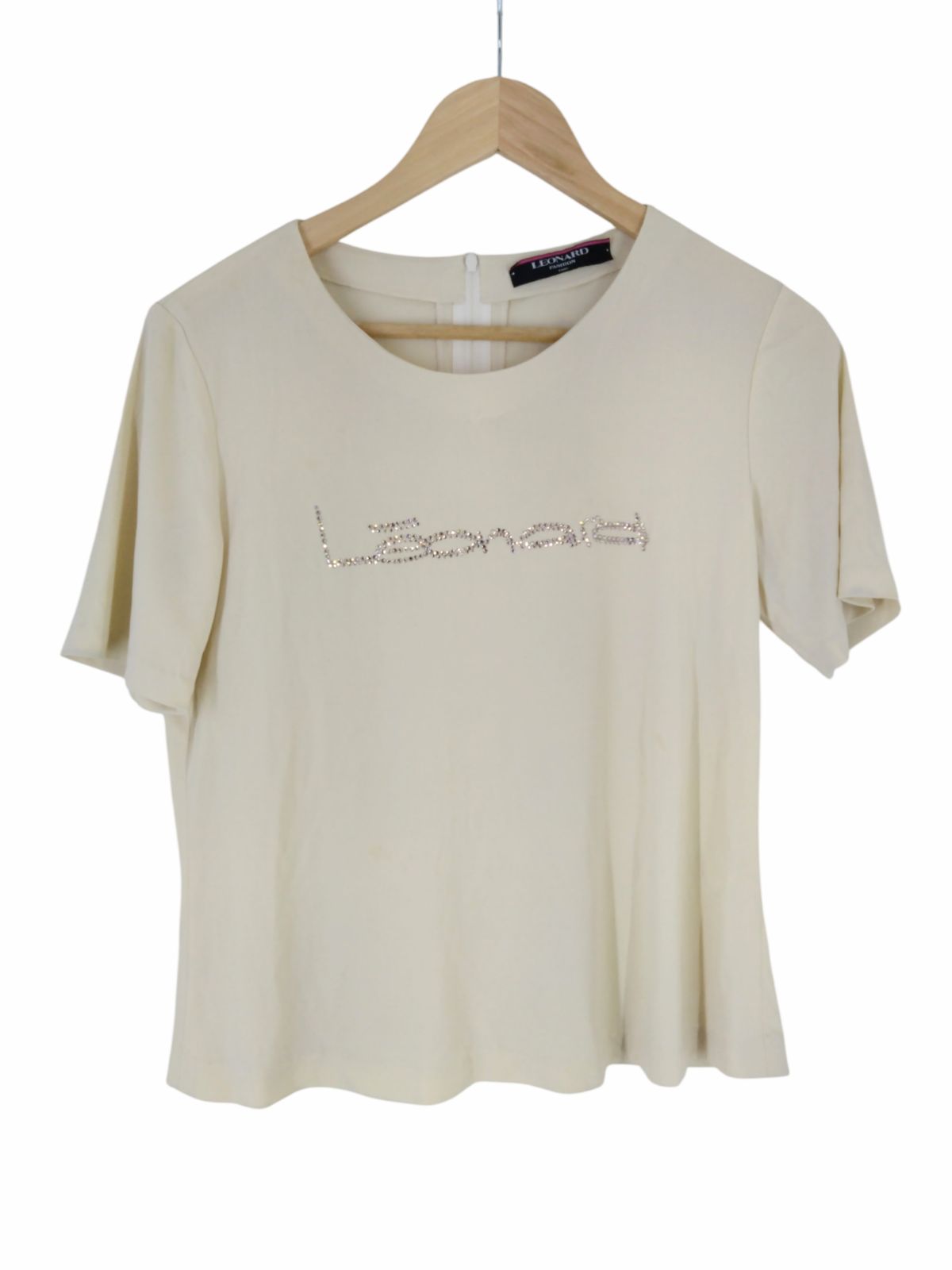 LEONARD FASHION レオナール 半袖カットソー ラインストーンロゴ