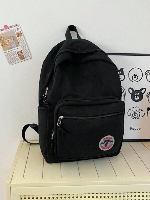 バッグ レディース バックパック 1個 黒文字ロゴ パソコン/バッグ、大容量多ポケット ジップ式ハンドバッグ 調節可能なストラップ、女性、ティーンエイジャー、学生、デイリー、通勤、アウトドア、ショッピング、旅行、学