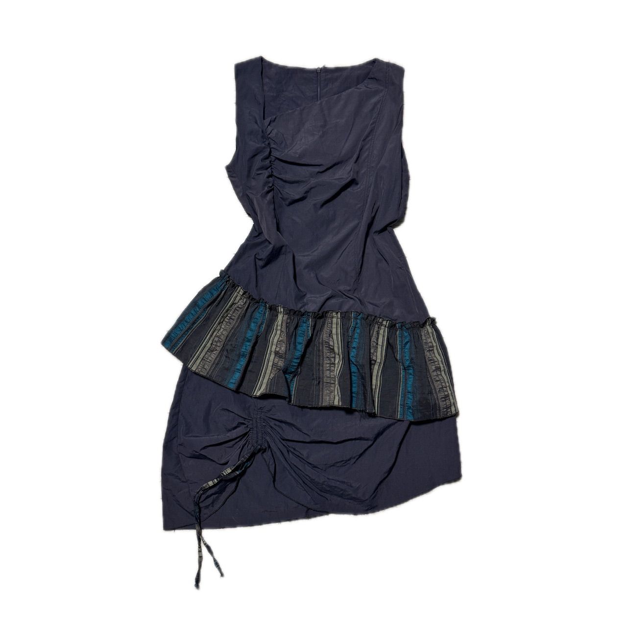 Asymmetrical Drawstring Gimmick Dress / Navy Archive アシンメトリー ドローストリング ギミックドレス / ネイビー