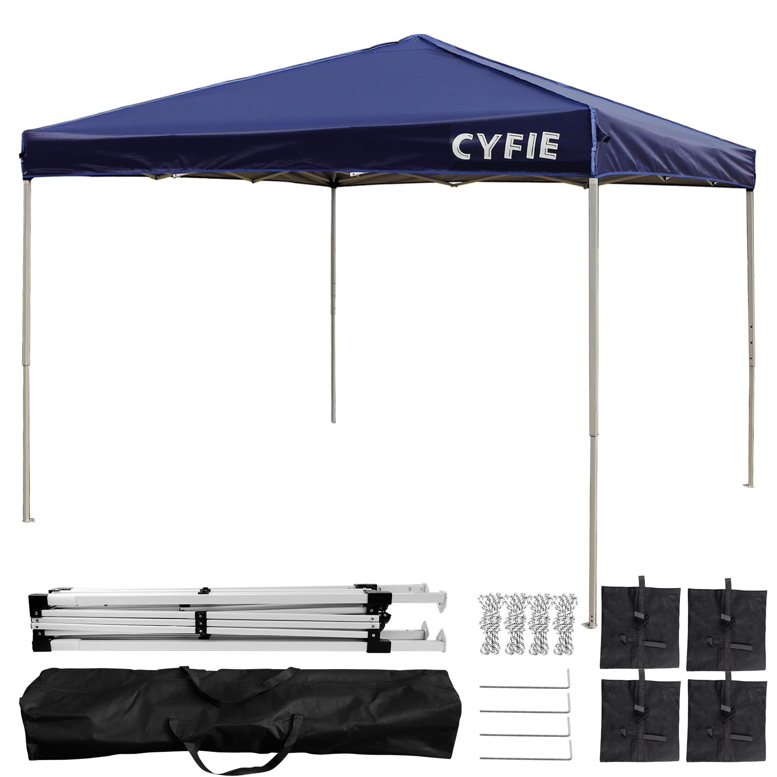 CYFIE タープテント 2mx2m ワンタッチ 大型 日除け 高耐水 3階段高さ調節 簡易設営 アウトドア キャンプ BBQ イベント 運動会 収納袋付き ブルー/ 2e2fa4d1
